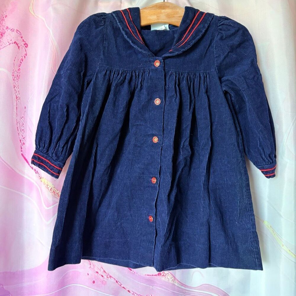 Jan Briggs The Children’s Hour Girls 4T Vintage Navy Blue Corduroy Dress Preppy